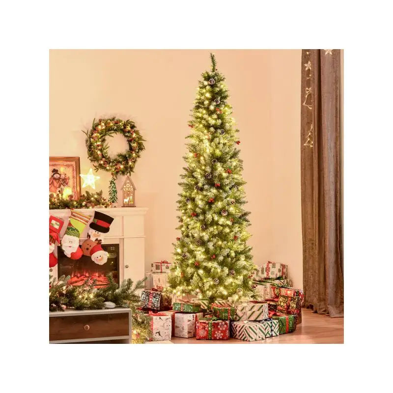 7.5ft Artificial Christmas Tree with Lights and Ornaments, Pre-Lit Holiday Decoration for Home Décor