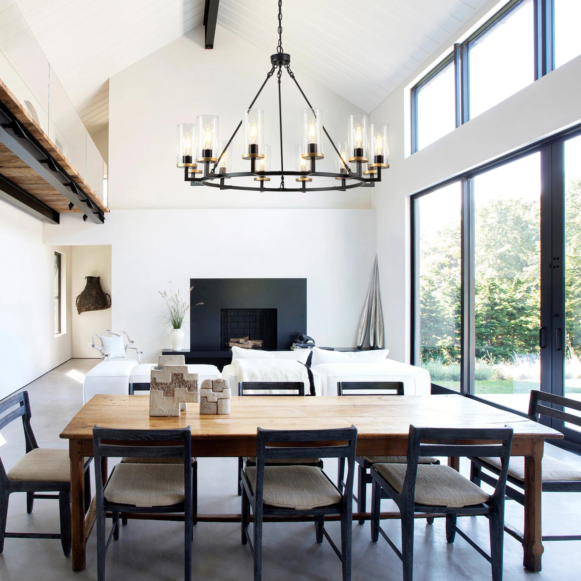 12 lights High Translucent Large Glass Chandeliers Rustic Black Chandelier For Livingroom Foyer Entryway Decor Fixture