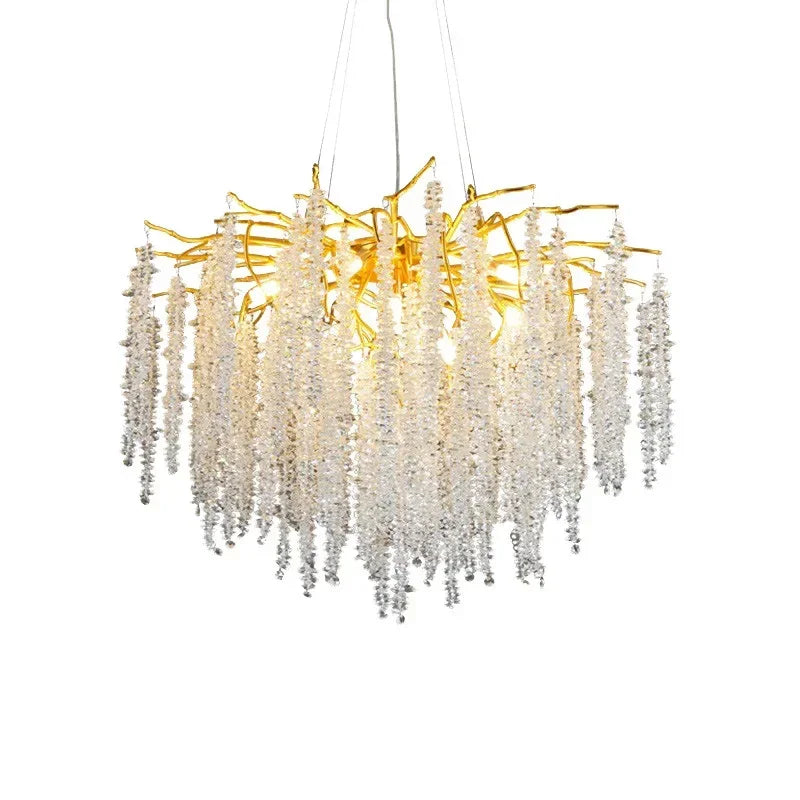 Round Gold Crystal Chandelier for Bedroom Living Room Dining Room Lounge Modern Luxury Gold Ceiling Crystal Branch Chandeliers