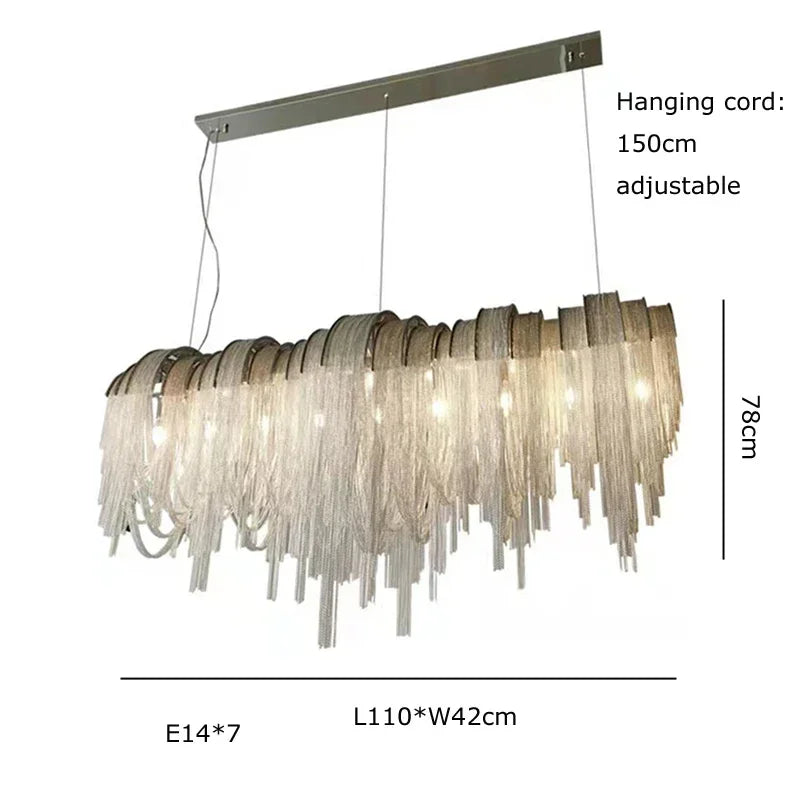 Chandelier Modern Tassel Aluminum Chain LED Hanging Pendant Lights Lustre for Living Room Decorative Suspend Lighting Fixture