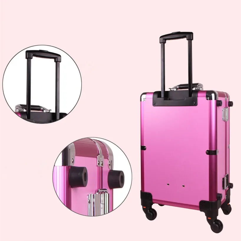 Baggage Aluminum Frame Profelssional Makeup Beauty Lighting Rolling Luggage Travel Trolley Light Make Up Case Bag Suitcase Box
