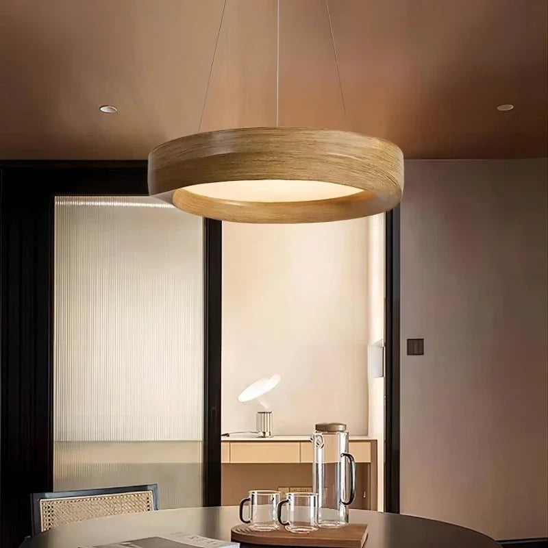 Wabi-sabi Wood Color LED Chandelier Nordic Design Bar Lamp Full Spectrum Eye Protection Dining Room Bedroom Pendant Light