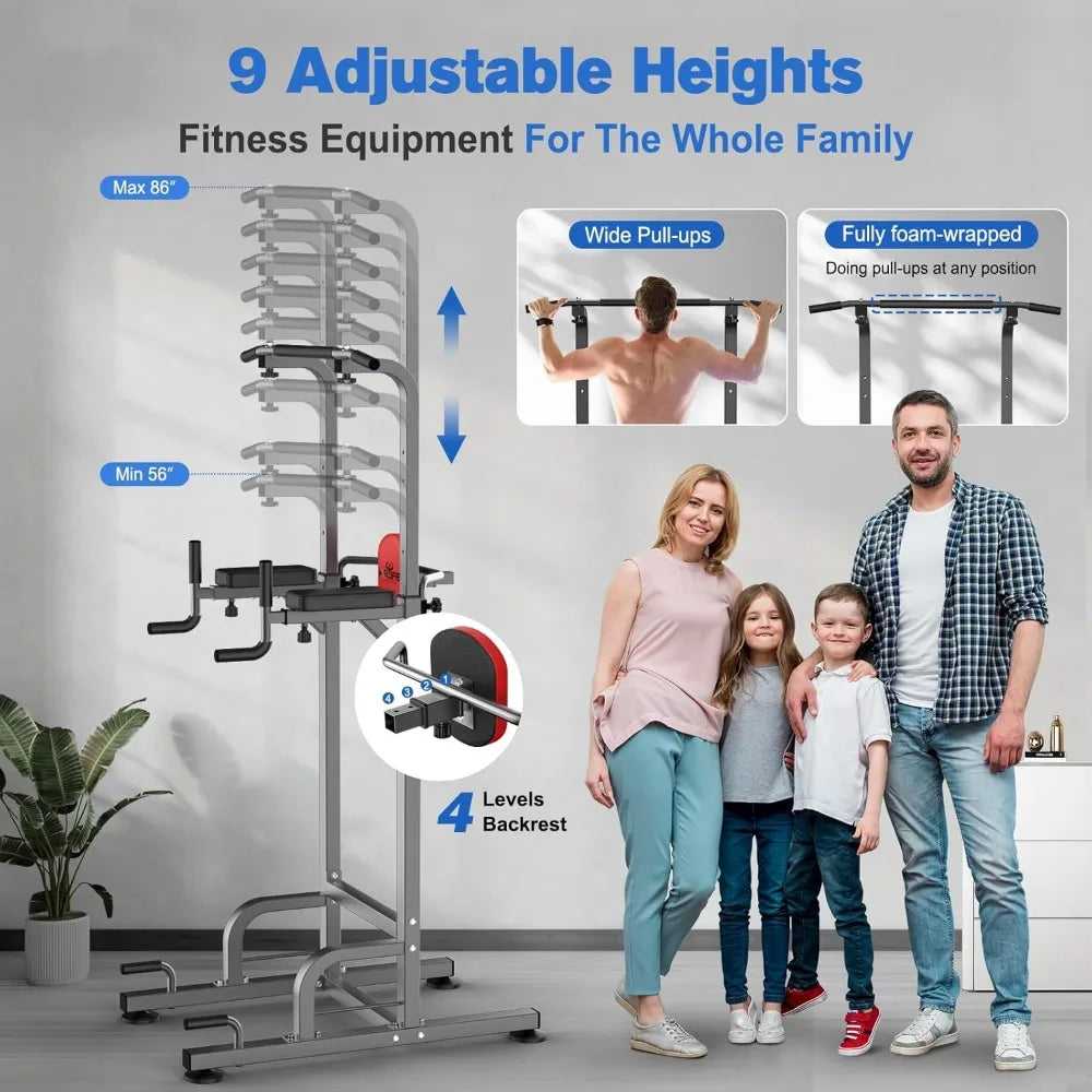 Power Tower Pull Up Bar Station Workout Dip Station for Home Gym Strength Training Fitness Equipment