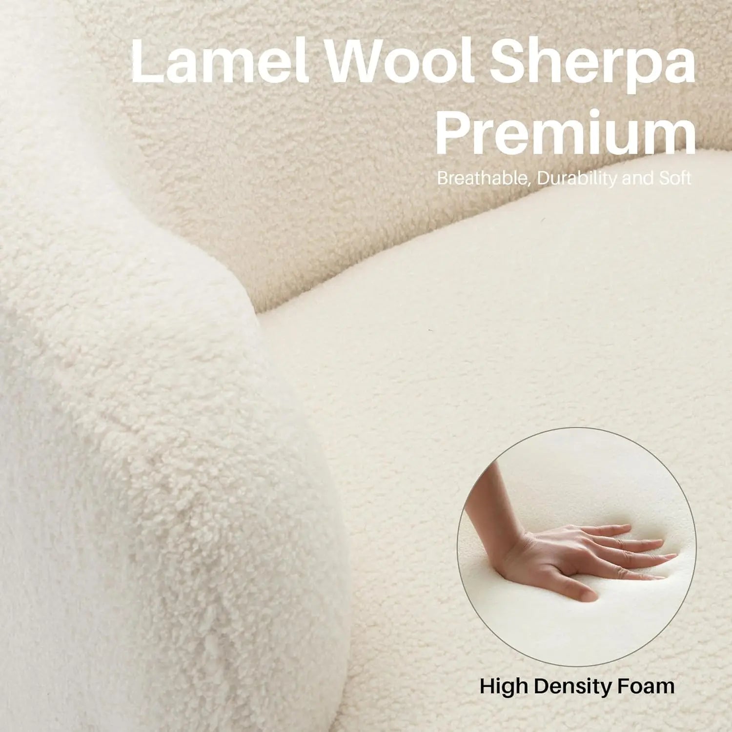 Swivel Accent Chair, Sherpa Teddy Barrel Chair, Cozy Round Boucle Armchair, Metal Base, Beige Cream White