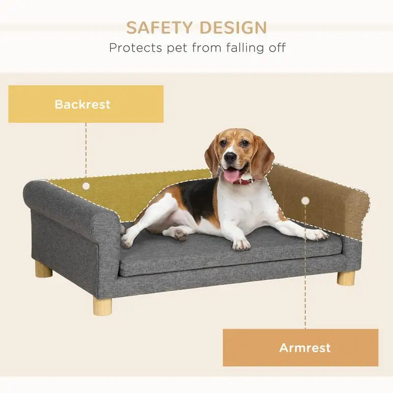 Modern Dog Couch Bed, Pet Sofa for Medium to Large Dogs or Cats, Elevated Pet Sleeping Bed with Removable Cushion, Dark Gray