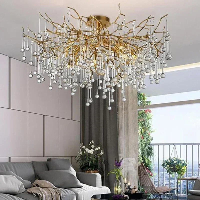 Nordic Gold Ceiling Chandelier Led Lighting for Room Large Ceiling Light Fixtures Living Room Hotel Hall Art Decor Crystal Lamp