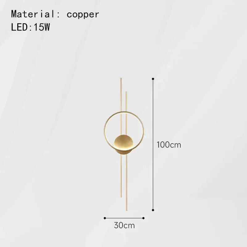 Modern Minimalist Copper LED Wall Lamp, Bedside Living Room Background Wall, Foyer, Aisle Atmosphere Decoration Wall Lamp