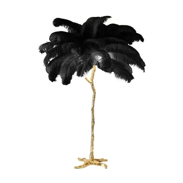 200cm Nordic Ostrich Feather Floor Lamp Resin Copper Living Room Home Decor Standing Light Indoor Lighting Bedroom Bedside Light