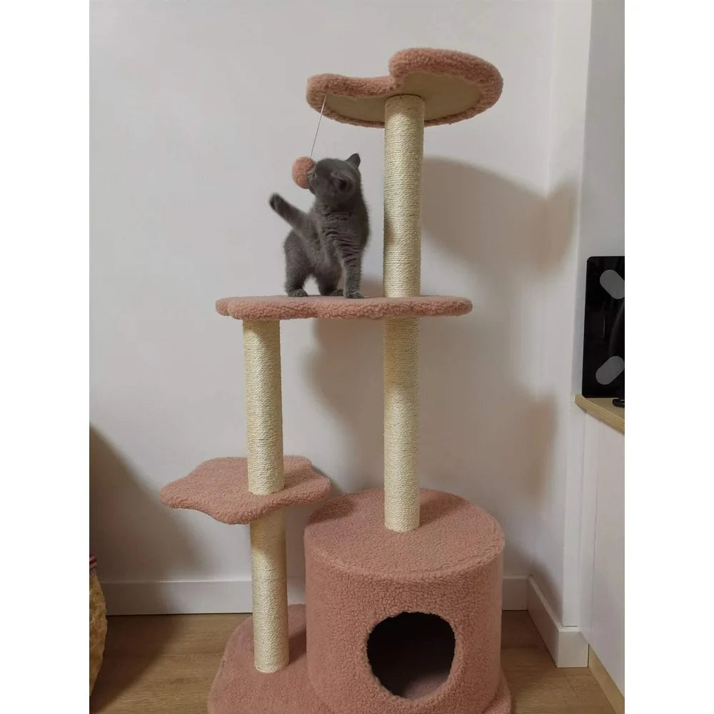 Modern Cat Activity Tower with Sisal Scratching Posts, Play House, and Top Perch for Climbing and Entertainment