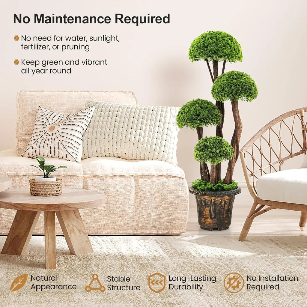 Artificial Cypress Topiary Ball Tree, 2 Pack 3 Ft Tall Artificial Plant, Indoor/Outdoor Topiary Trees with Golden Cement Pot