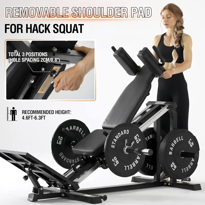 Leg Press Hack Squat Machine, 30-Degree Compact Leg Press Machine for Home Gym, Hack Squat Machine with Removable Shoulde
