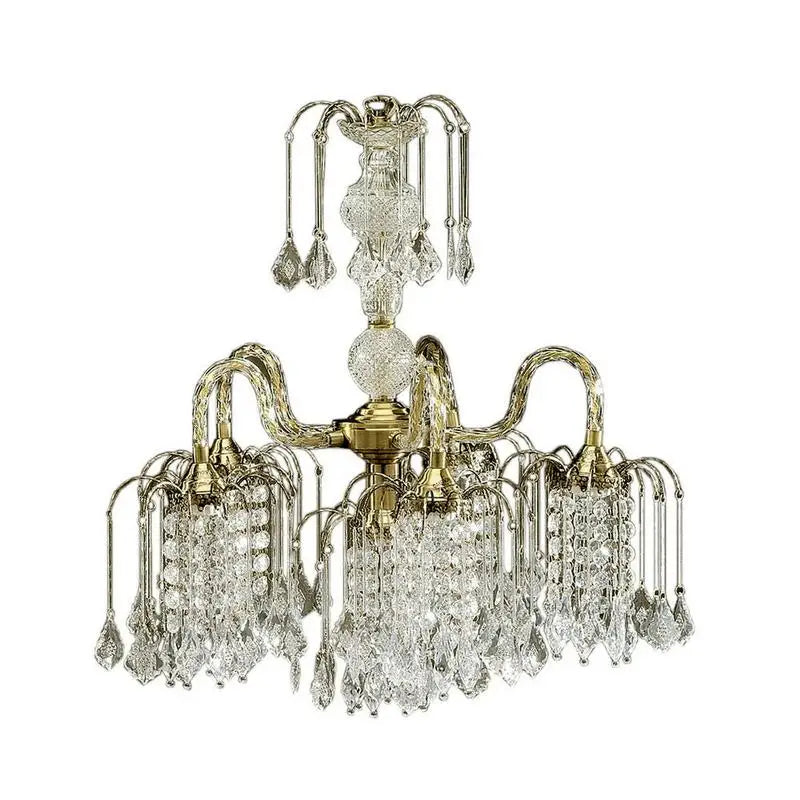 25" Metal Chandelier, Antique Brass Finish, Crystal Accents, Elegant Lighting Fixture for Home Décor, Modern Design, Perfect
