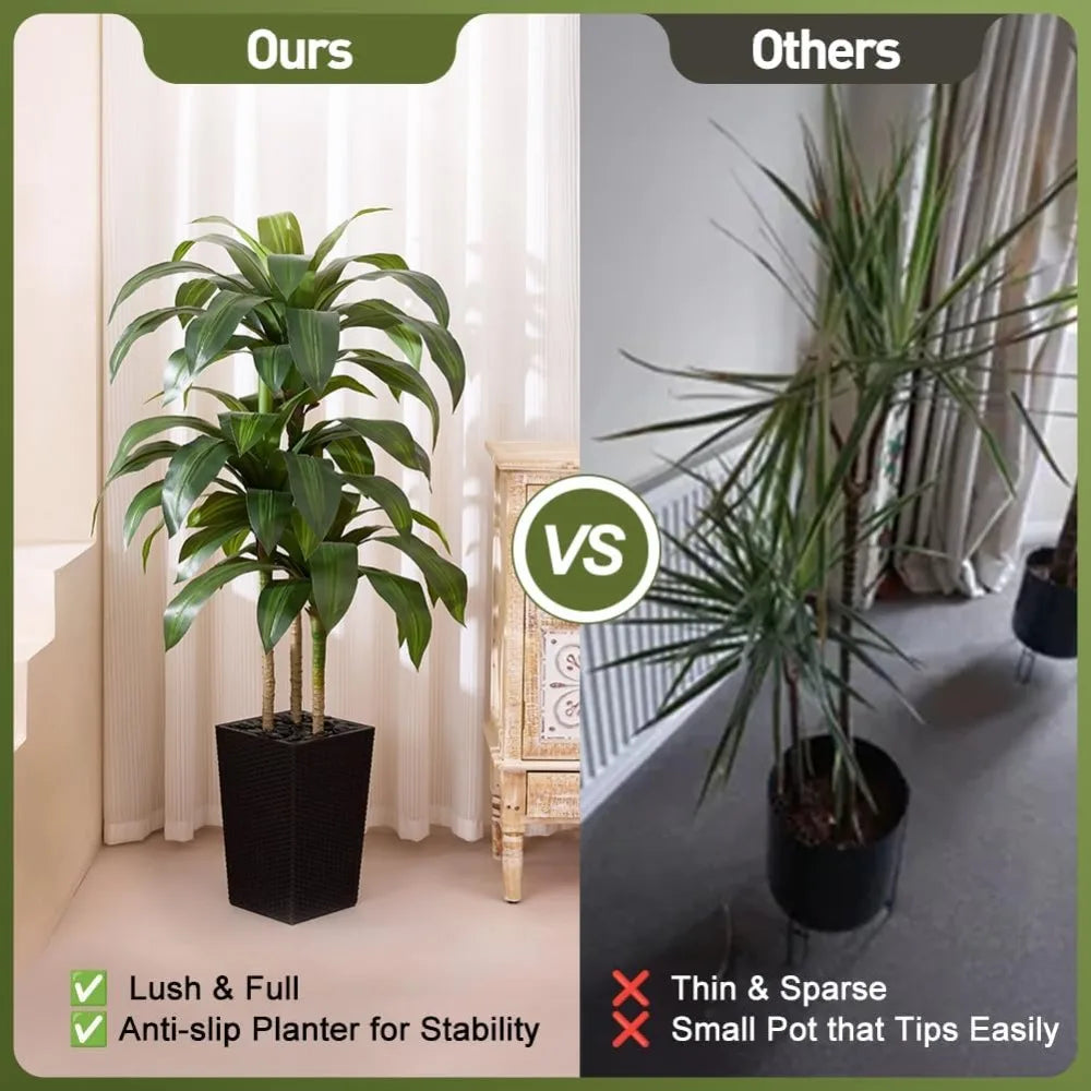 5FT Artificial Dracaena Tree with Planter & Pebbles - UV Resistant Faux Plant for Home Office Decor