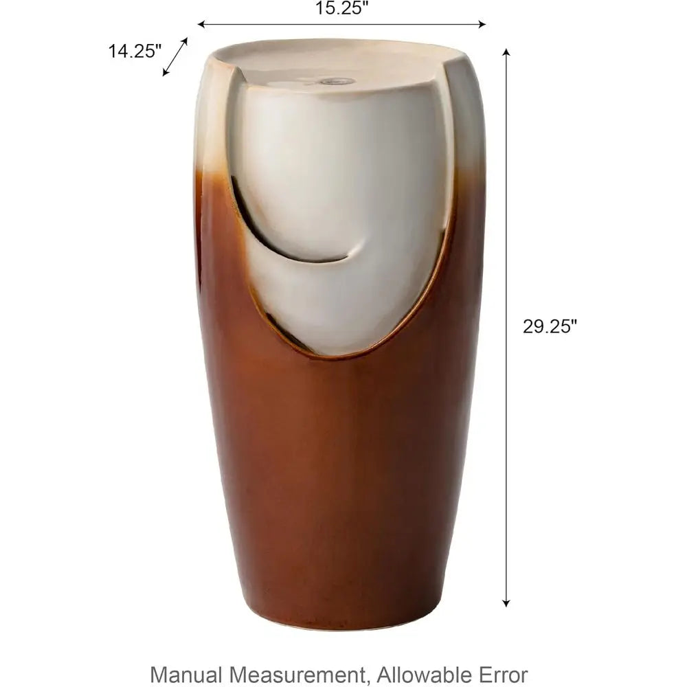 Outdoor Tall Sand Beige Ceramic Vase Fountain with LED Light and Pump for Patio Garden Decor