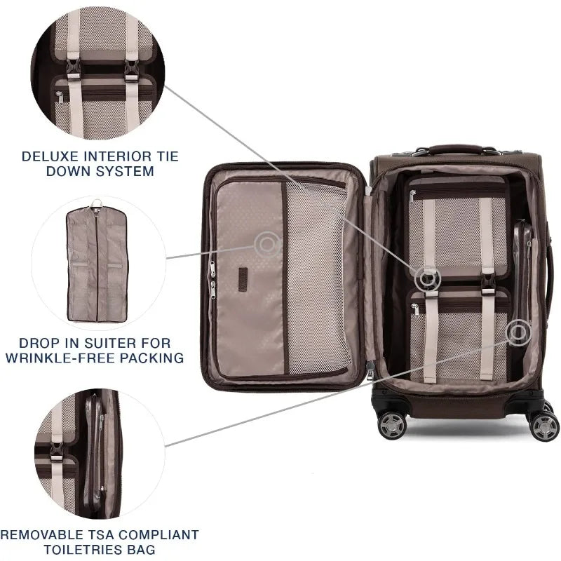 home.Platinum Elite Softside Expandable Carry on Luggage, 8 Wheel Spinner Suitcase, USB Port, Suiter, Men and Women, R