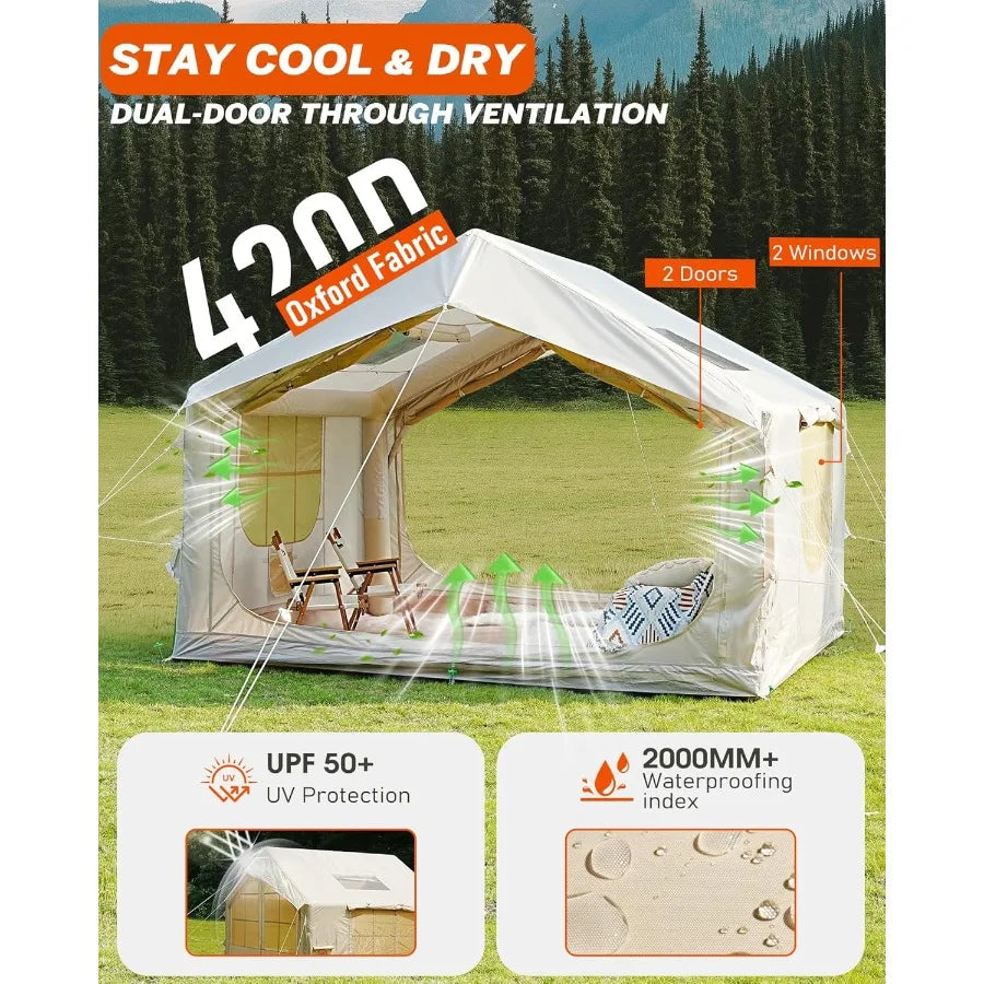 Inflatable Tent for Camping with Pump 46 Person ExtraSpace Blow up Tent 420D Waterproof Ox Glamping Air for Family 4 Season Inf