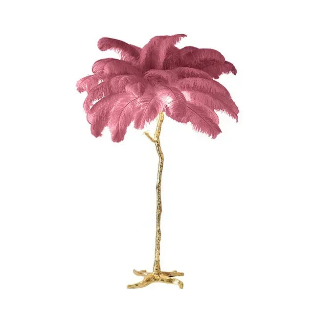 200cm Nordic Ostrich Feather Floor Lamp Resin Copper Living Room Home Decor Standing Light Indoor Lighting Bedroom Bedside Light