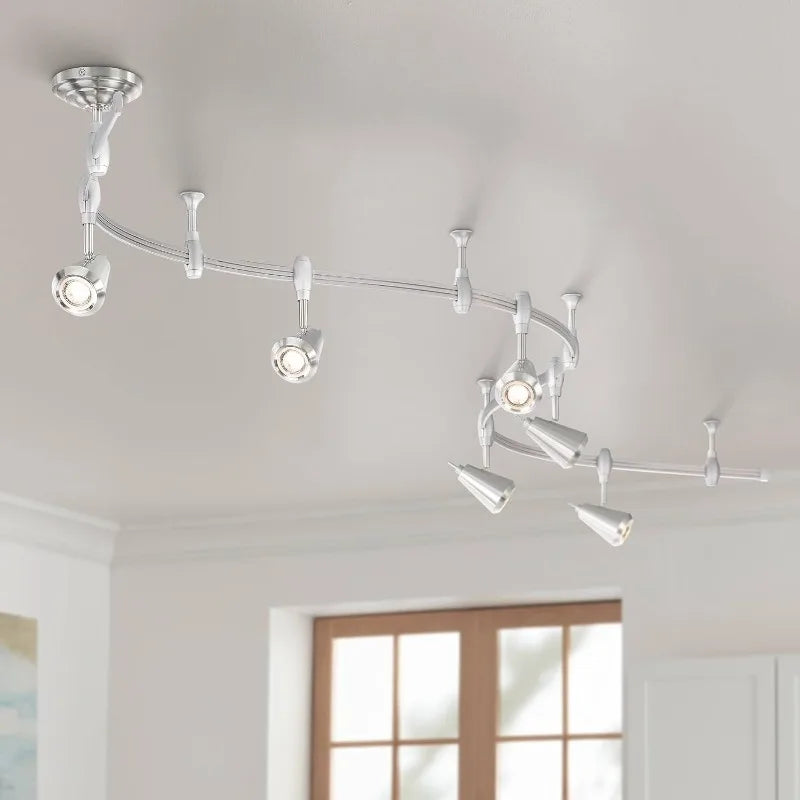 Pro Track Track Light Fixture - 6 Head LED Track Light, Brushed Nickel, Adjustable Monorail Modern for Ceilings, Kitchen Islands