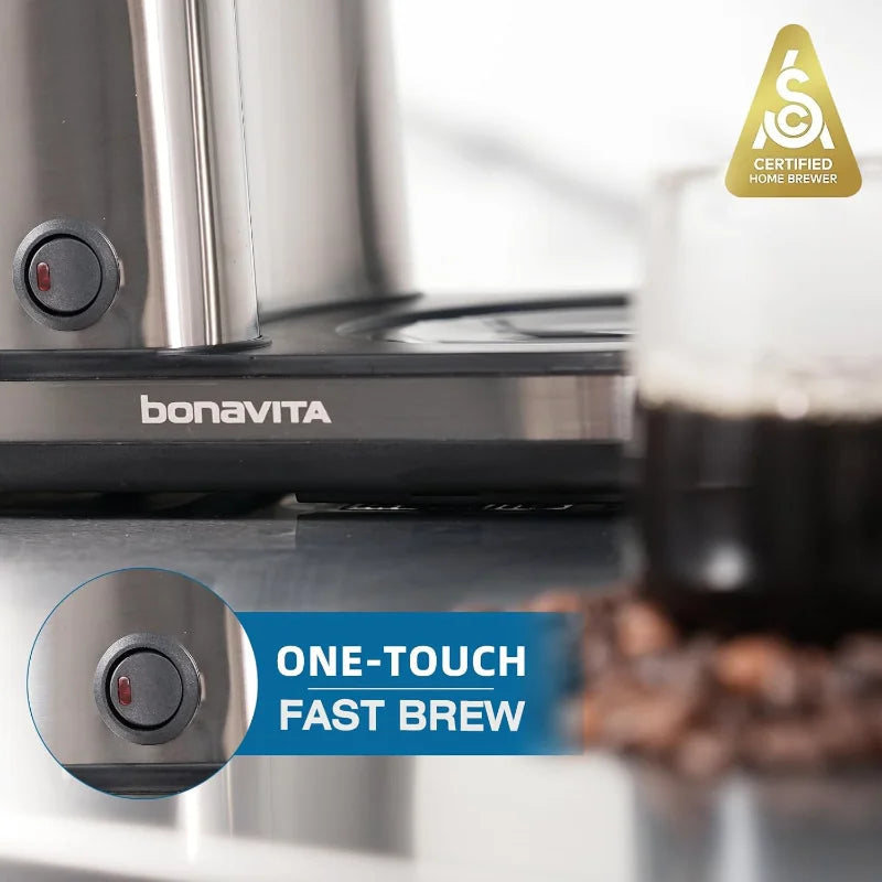 Bonavita 8 Cup Drip Coffee Maker Machine, One-Touch Pour Over, Auto Pause Brewing with Stainless Steel Thermal Carafe, BV1901TS