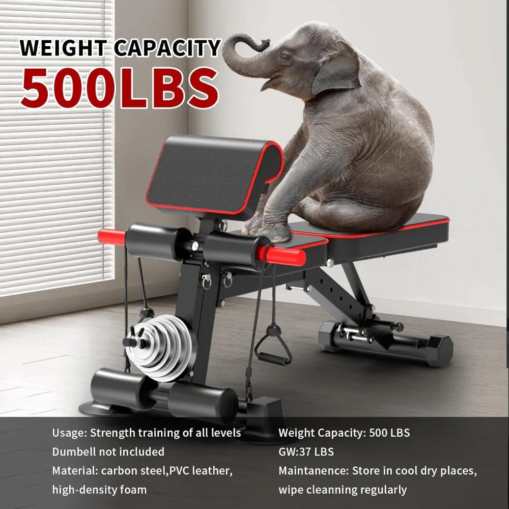 Adjustable Weight Bench,Utility Workout Bench Foldable Incline Decline Benches for Home Gym Full Body Workout,Load 600LBS