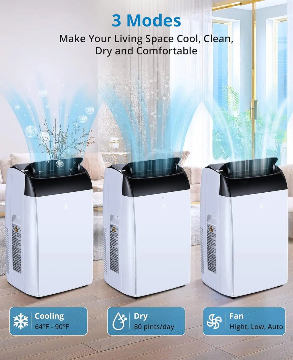 Portable Air Conditioner 14000 BTU Quiet AC Unit with Remote Control Built-in Dehumidifier, Fan, Sleep Mode, Window Exhaust Kit