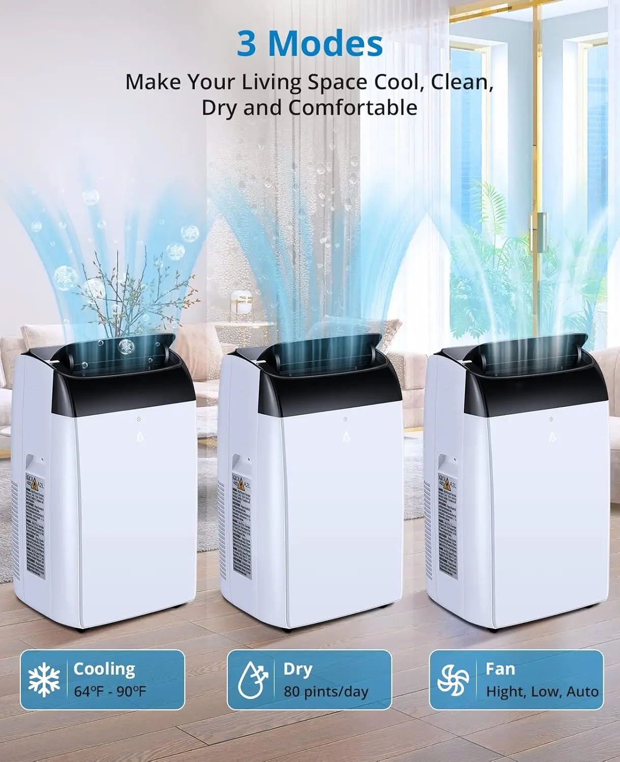 Portable Air Conditioner 14000 BTU Quiet AC Unit with Remote Control Built-in Dehumidifier, Fan, Sleep Mode, Window Exhaust Kit