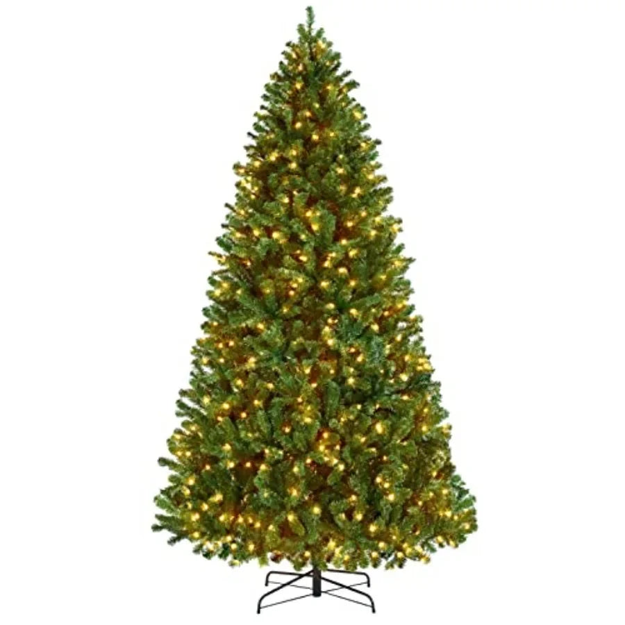 9ft Prelit Spruce Artificial Hinged Christmas Pine Tree Prelighted Holiday Xmas Tree for Home Party Decoration with 850 Warm Wh