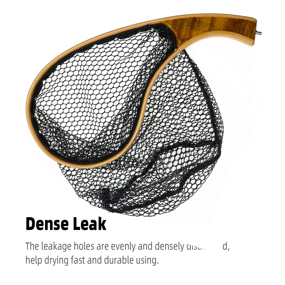 Portable Solid Wood Fly Fishing Landing Net Trout Catch and Release Net Quality Wooden Stream Fishing Net Tackle Tool