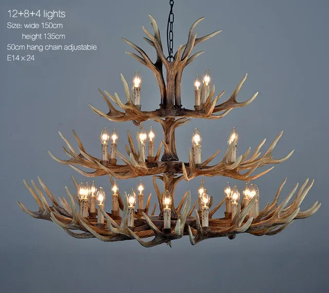 Retro Antler Chandelier Lighting Resin Deer Horn Pendant Lamp for Restaurant Living Room Hotel Shop Dining Table Hanging Lamp