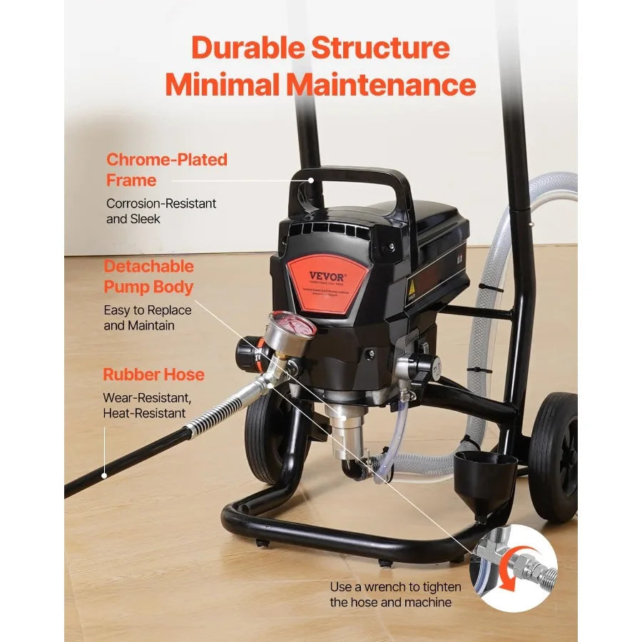 High Efficiency Electric Airless Paint Sprayer with Cart for Home Interior and Exterior Painting Applications 950W 3000PSI Deli