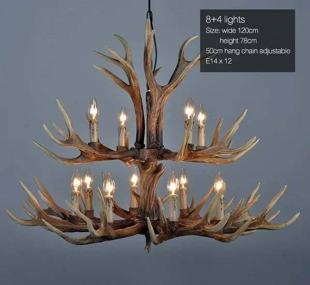 Retro Antler Chandelier Lighting Resin Deer Horn Pendant Lamp for Restaurant Living Room Hotel Shop Dining Table Hanging Lamp