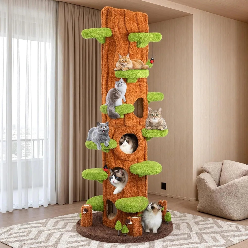 nunu super large cat tree tower – all-in-one tall cat tower with scratching post, luxury multi-level solid wood cat condo for in