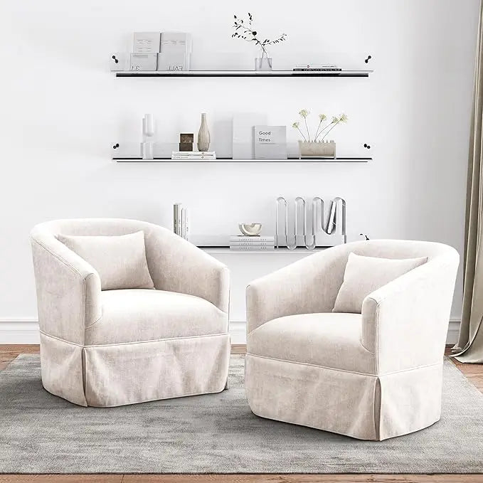 Swivel Accent Chair Set of 2, Mid Century Modern Swivel Barrel Chair for Living Room, Round Armchair Corner Chair for Bedroom, B