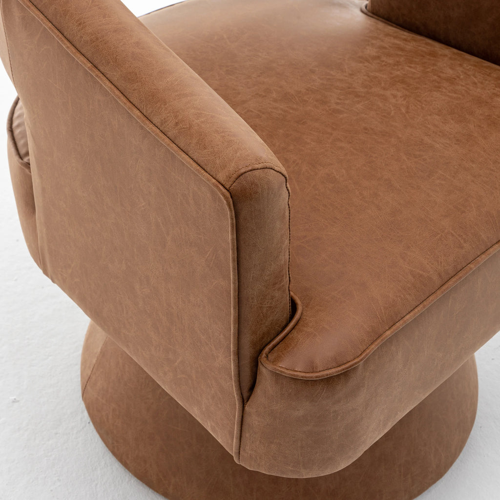 SEYNAR Modern Hollow Back PU Leather Accent Chair Set of 2, Upholstered Round Swivel Barrel Armchair for Living Room