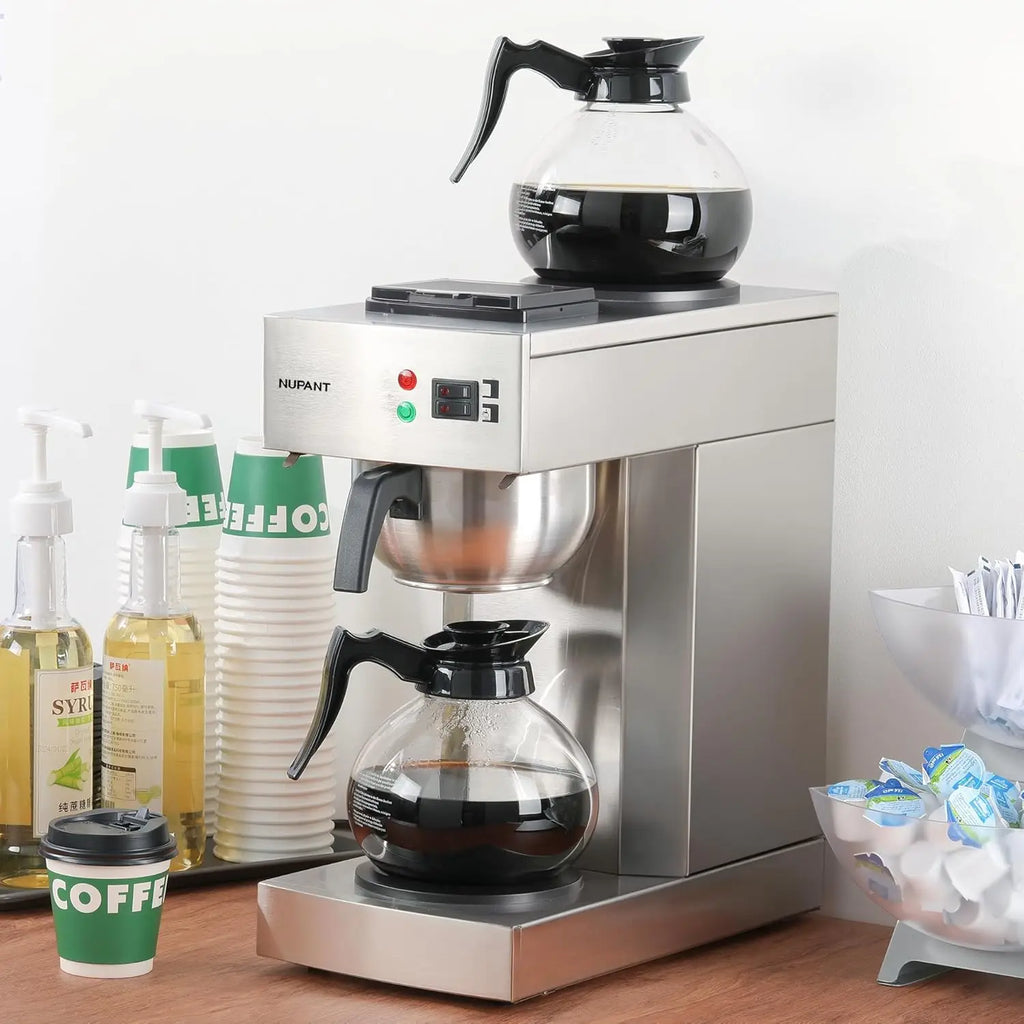 12-Cup Commercial Coffee Maker with 1.8L Glass Carafe, Stainless Steel Brew System & Warmers – Drip Coffee Machine for Cafes and