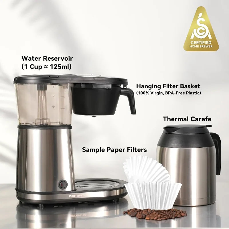 Bonavita 8 Cup Drip Coffee Maker Machine, One-Touch Pour Over, Auto Pause Brewing with Stainless Steel Thermal Carafe, BV1901TS