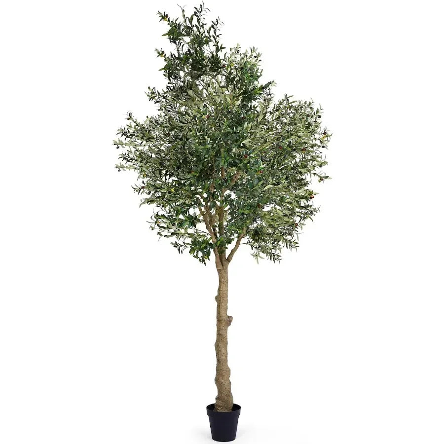 Artificial Olive Tree 10FT Indoor Fake Silk Plant with Realistic Trunk Leaves Fruits and White Planter Faux Potted Tree for Hom