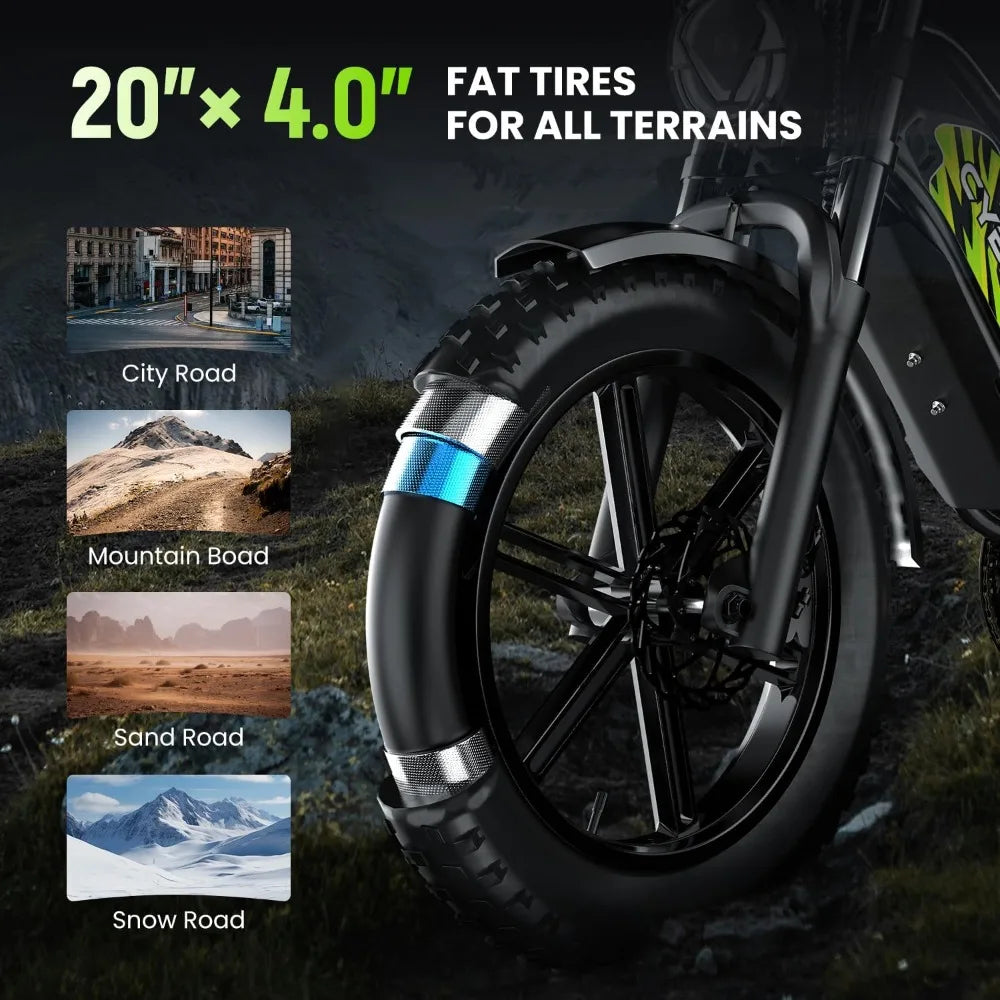 Electric Bike for Adults, 1000/1500W, 32MPH, 48V, 20AH, 30AH Battery, Max 50-100 Miles Electric Motorcycle, 20" x 4" Fat Tire