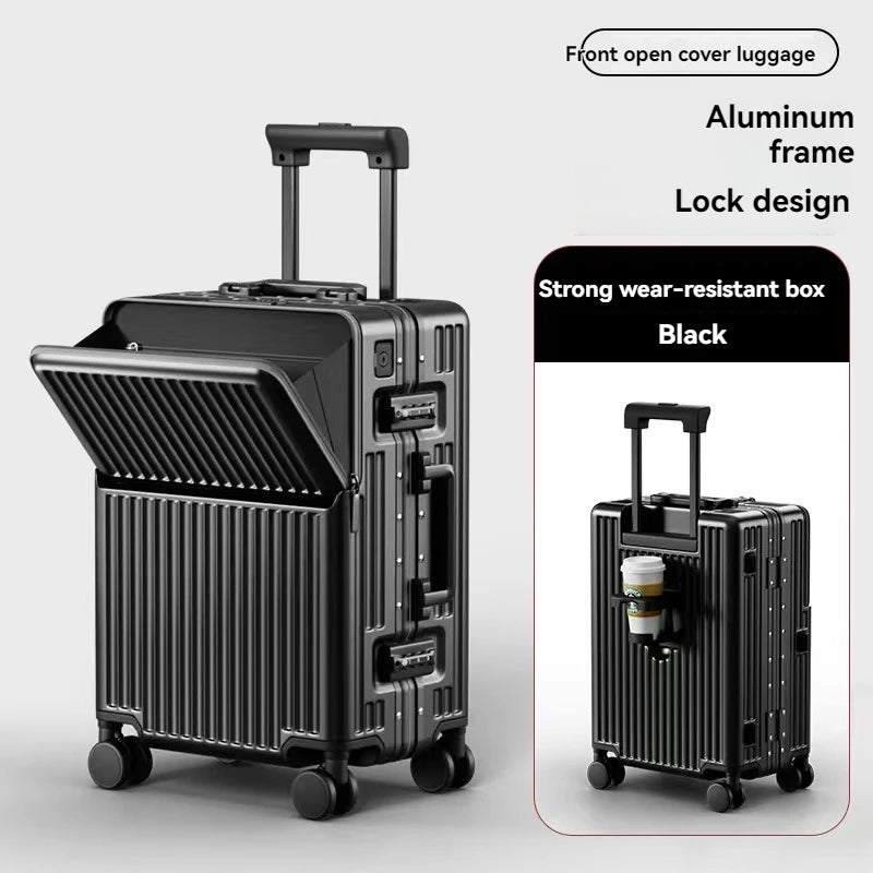 Front opening aluminum frame large capacity anti drop luggage compartment 20 inch universal wheel pull rod box 24 inch men's and
