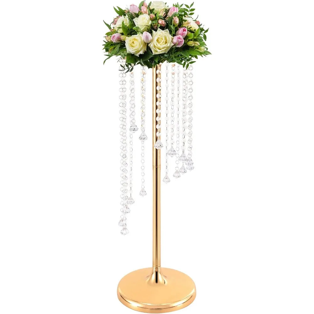 Centerpieces Gold Vases, 10PCS Metal Flower Candle Holder with Sparkling Crystal Beads, Crystal Flower Vase Metal Flowers