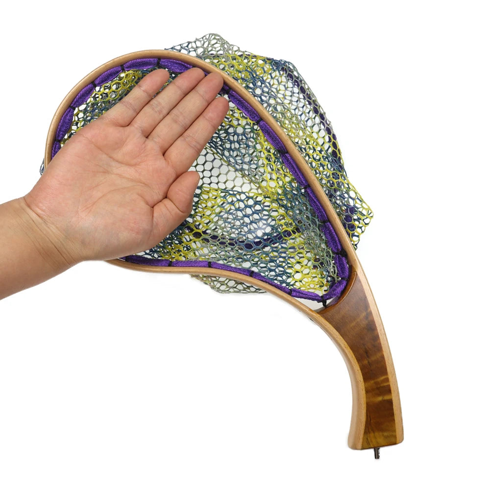Portable Solid Wood Fly Fishing Landing Net Trout Catch and Release Net Quality Wooden Stream Fishing Net Tackle Tool