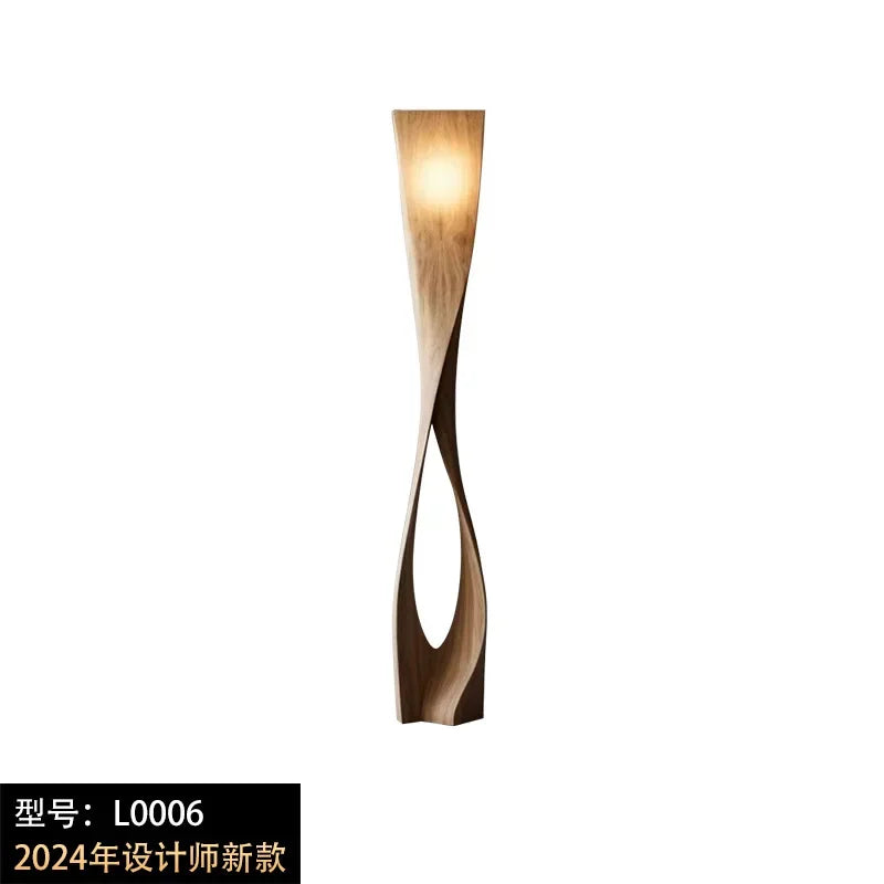 Handmade Solid Wood Creative Shaped Floor Lamp Wabi-sabi Vintage LED Art Decorative Corner Living Room Aesthetic Decoration Lamp