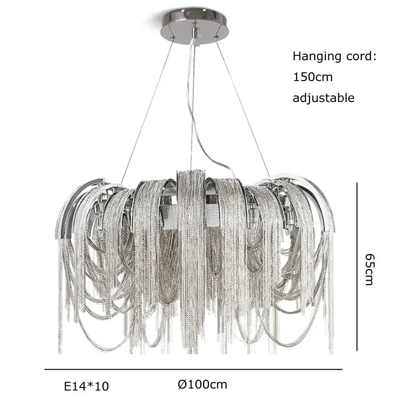 Chandelier Modern Tassel Aluminum Chain LED Hanging Pendant Lights Lustre for Living Room Decorative Suspend Lighting Fixture