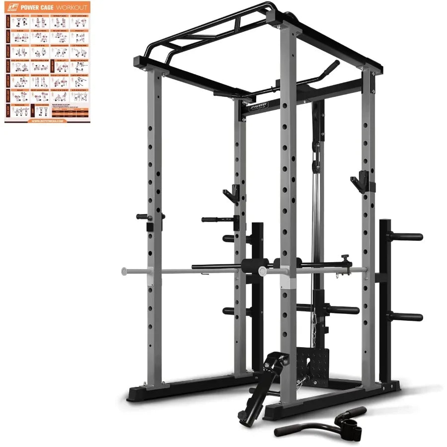 Power Cage, 1000LB Squat Rack for Home & Garage Gym, with Weight Storage Rack and More Training Attachments