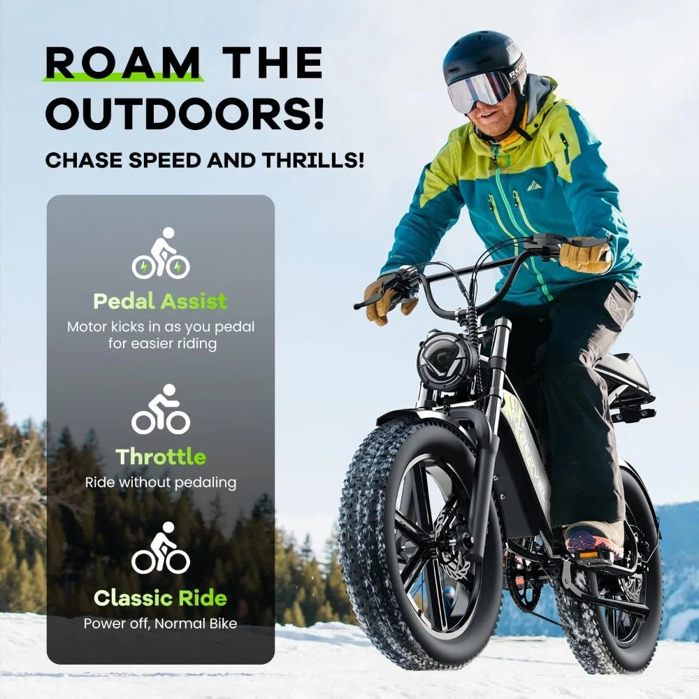 Electric Bike for Adults, 1000/1500W, 32MPH, 48V, 20AH, 30AH Battery, Max 50-100 Miles Electric Motorcycle, 20" x 4" Fat Tire