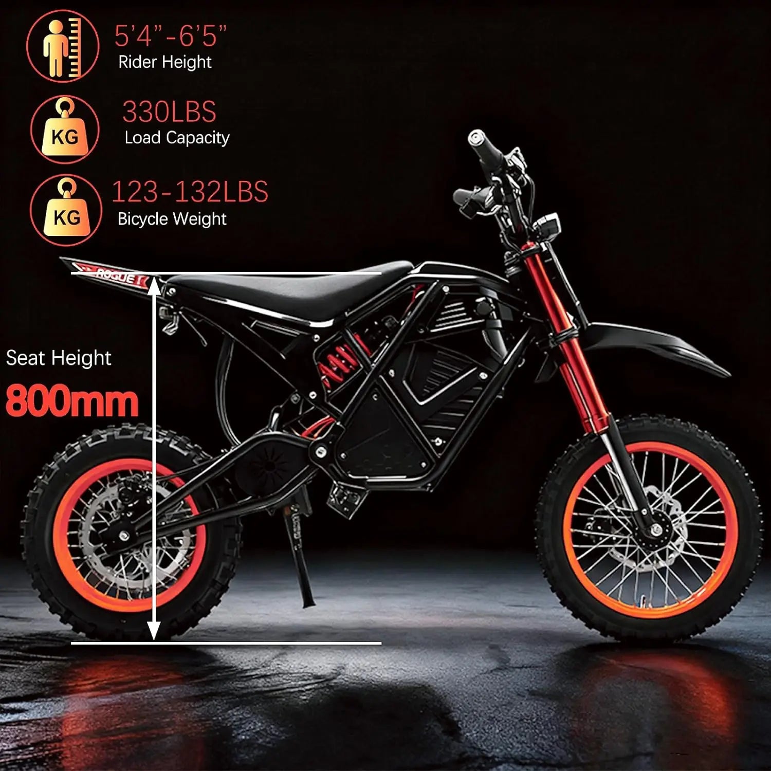 Electric Dirt Bike for Teens and Adults, 3000W Electric Motorcycle, 14/12 in Wide Tires, 38 Mph Speed, Equipped with 48V 23AH