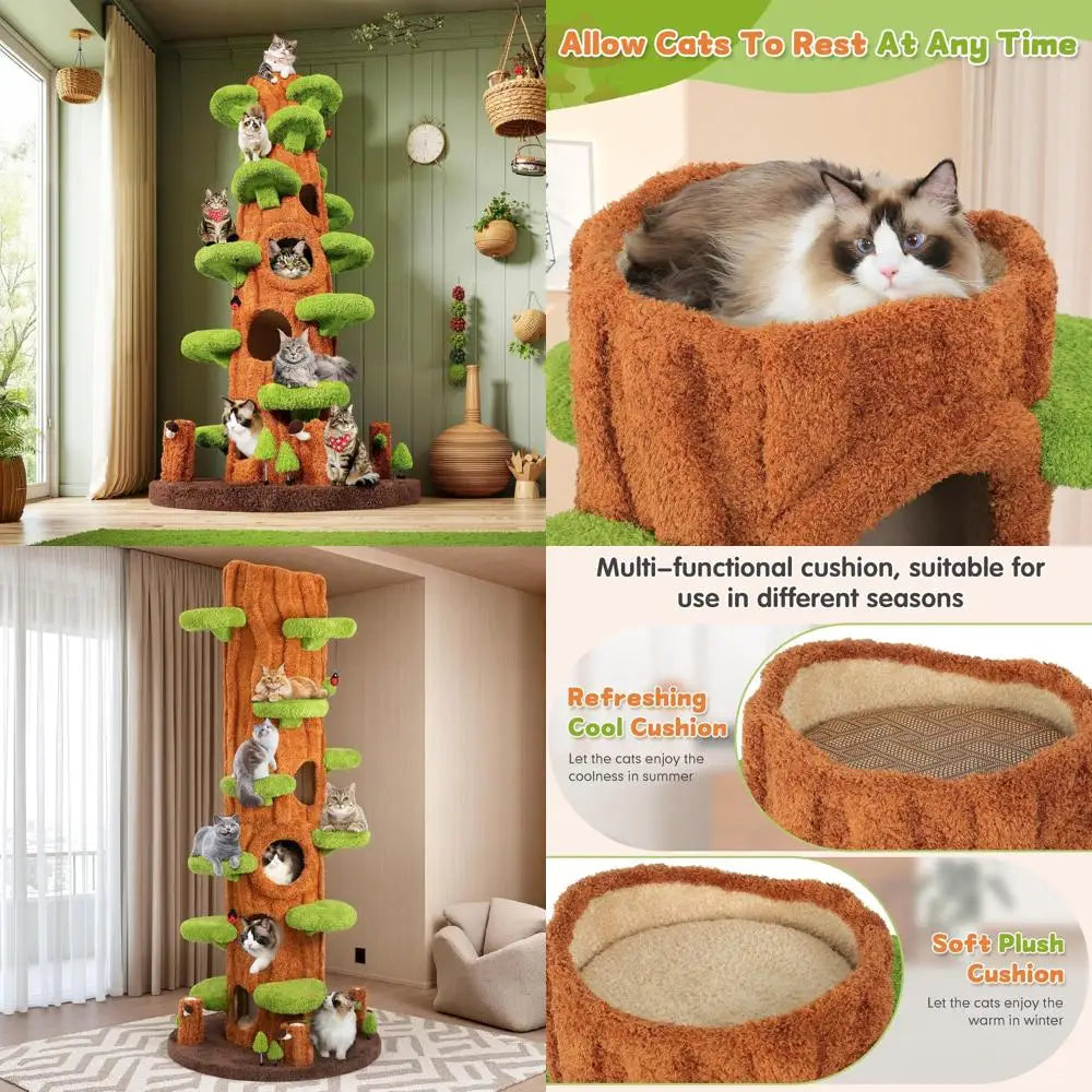 nunu super large cat tree tower – all-in-one tall cat tower with scratching post, luxury multi-level solid wood cat condo for in