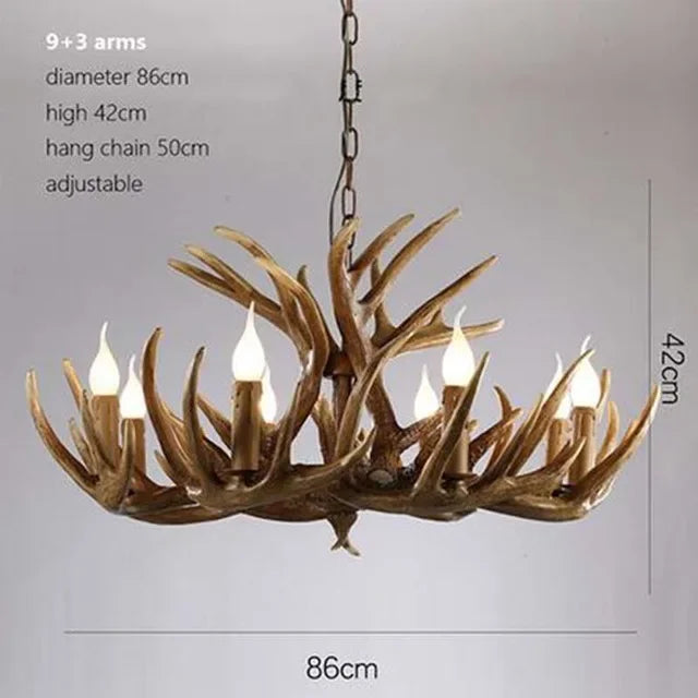 Retro Antler Chandelier Lighting Resin Deer Horn Pendant Lamp for Restaurant Living Room Hotel Shop Dining Table Hanging Lamp