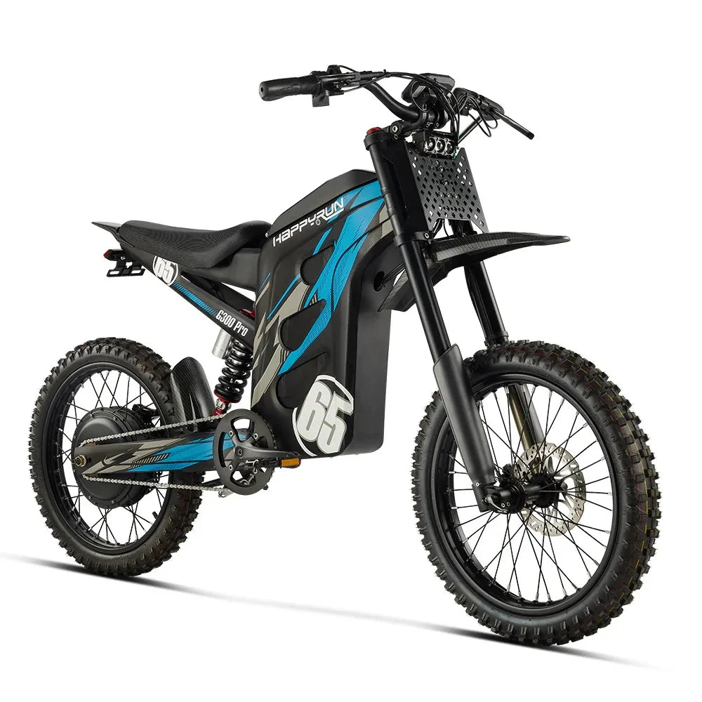 HAPPYRUN Tank Electric Dirt Bike G300 Pro Blue 3000W Motor 72V 30Ah Battery