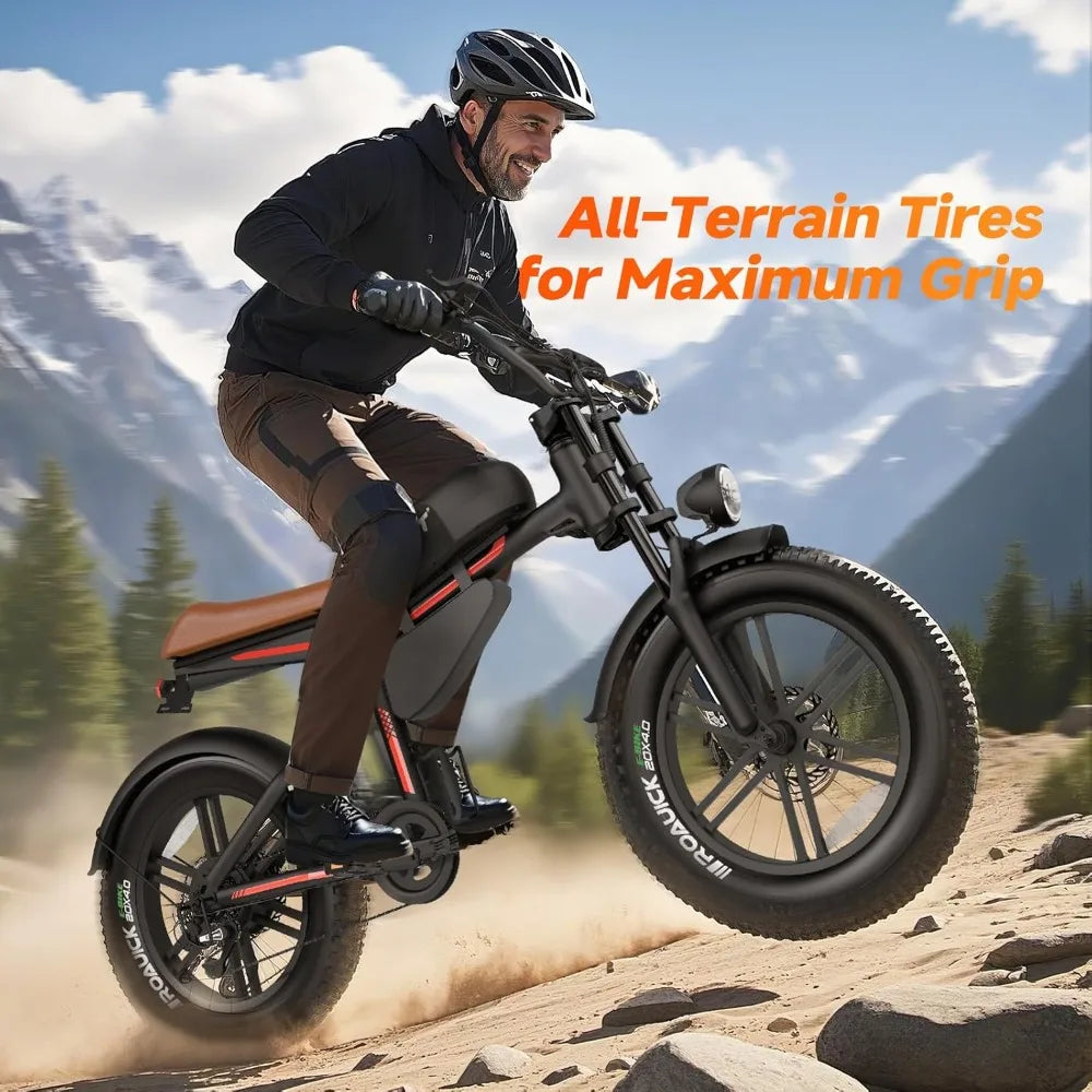 Qnut Electric Bike for Adults 28Mph 1500W, Moped Style Ebike with Fat Tire 48v 18Ah Battery 60 Miles 7 Speed Commuting E-Bike